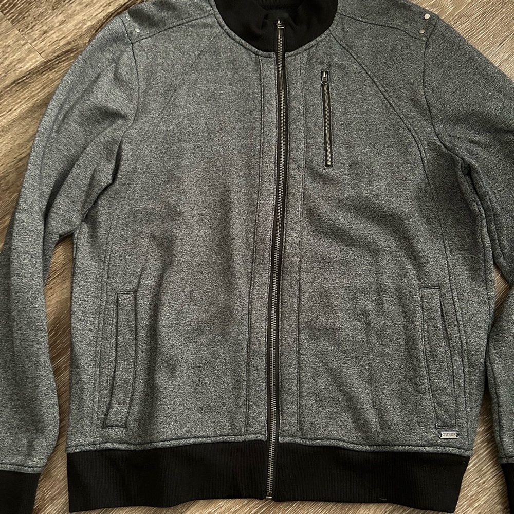 Guess Men's Charcoal Zip-Up Sweater
